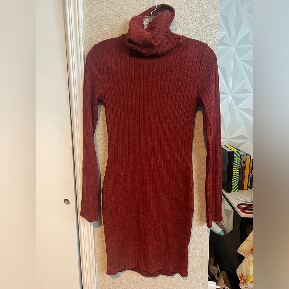 Bear Dance Orange Turtleneck Sweater Dress